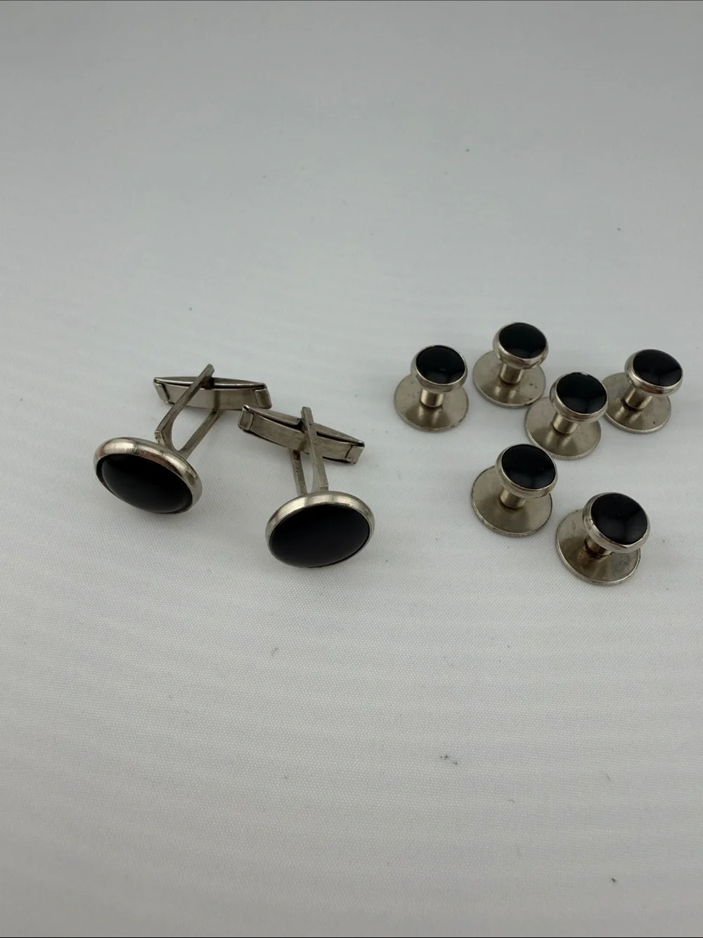 Men's Black Vintage Onyx-Style Cufflinks and Shirt Studs Set